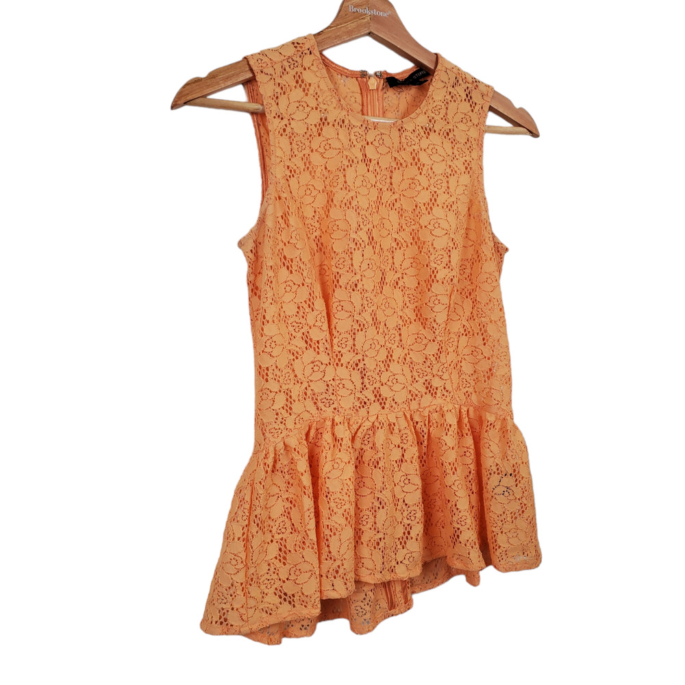 CYNTHIA STEFFE | LACE SLEEVELESS PEPLUM ORANGE BLOUSE WOMEN'S SIZE XS